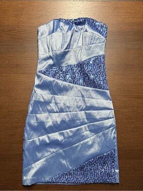 Strapless Light Blue Sequin Accent Bodycon Dress City Triangles XS